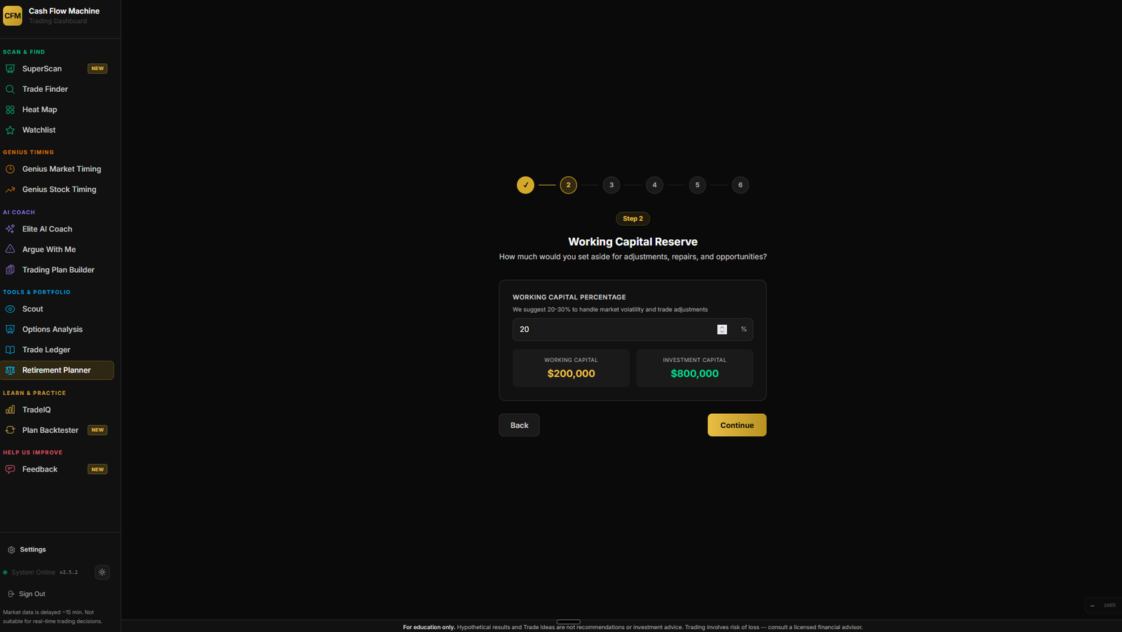 Retirement Planner interface