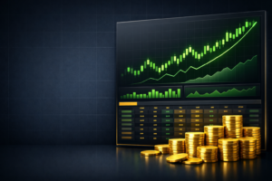 Best stocks for covered calls in 2026 - stock market dashboard with gold coins representing cash flow income