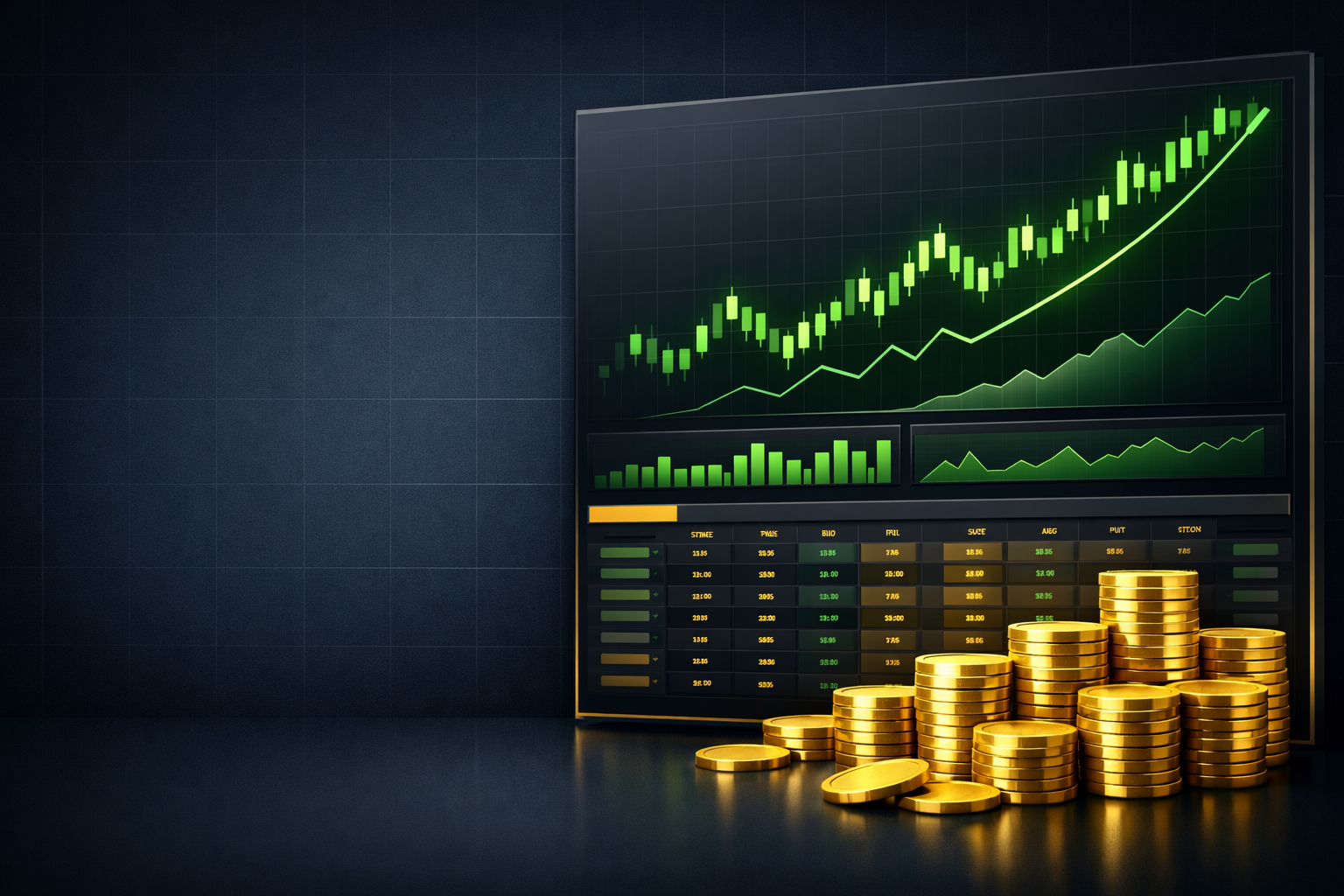 Best stocks for covered calls in 2026 - stock market dashboard with gold coins representing cash flow income