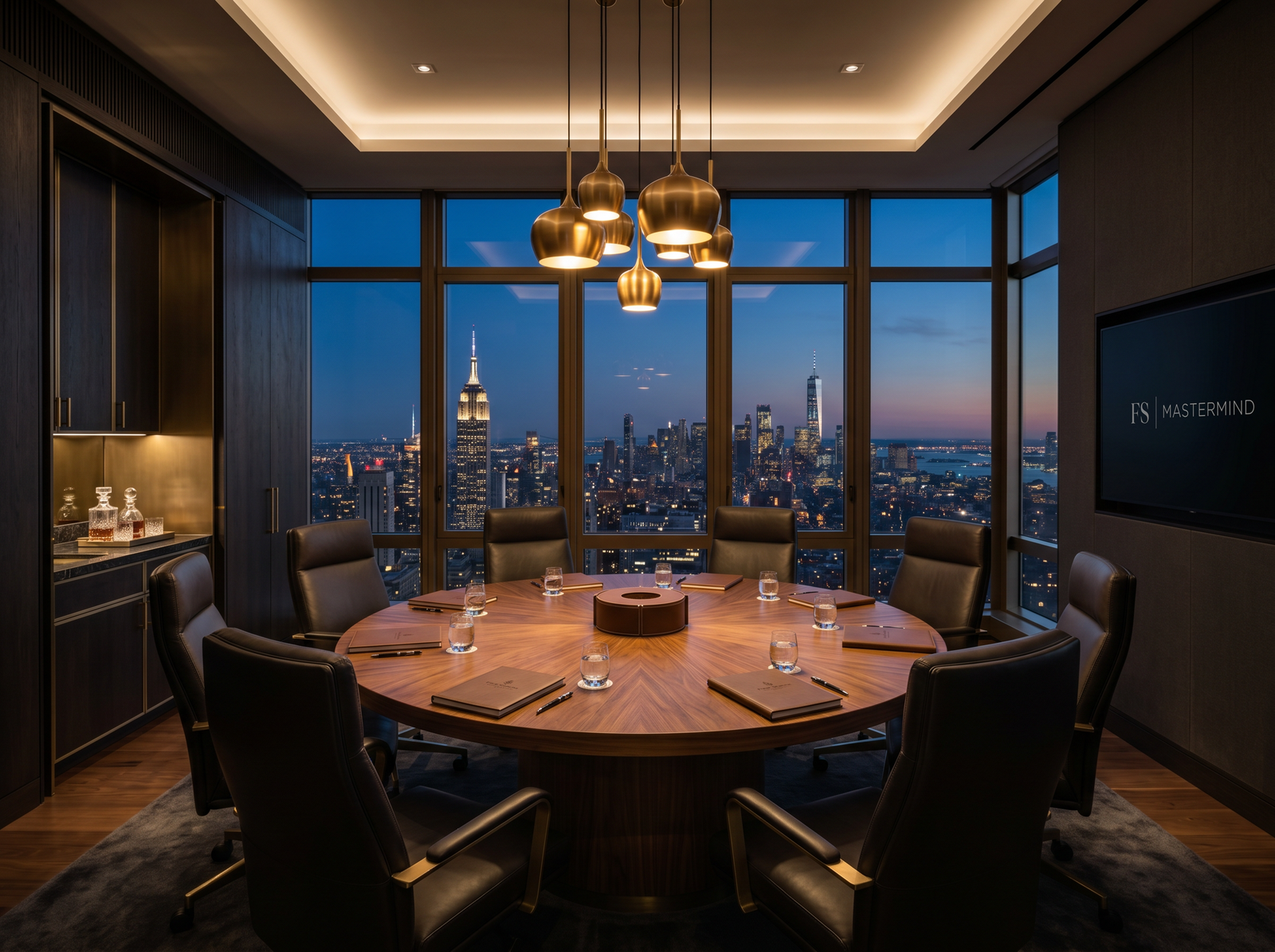 Executive boardroom with Manhattan skyline
