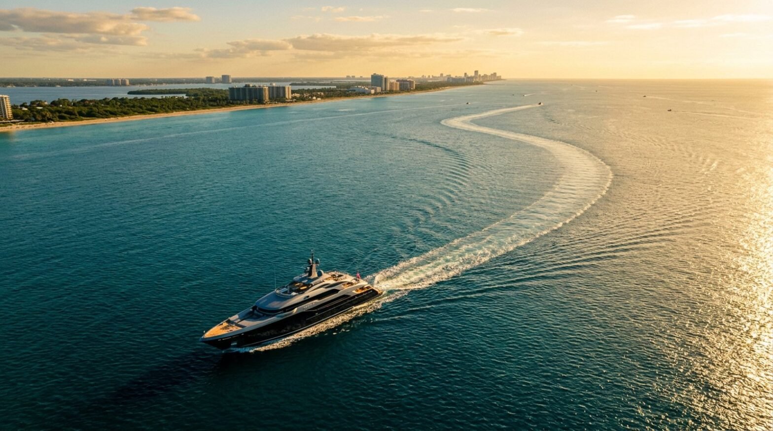 Covered call assignment avoidance - aerial view of yacht cruising past distant boats