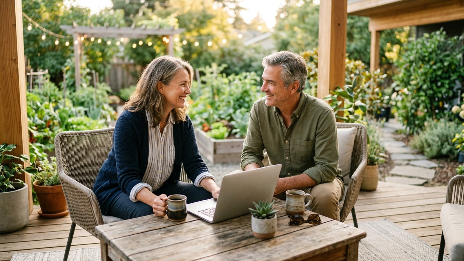 Covered call laddering strategy: retired couple reviewing weekly income