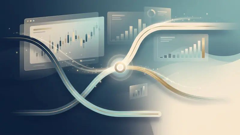 Covered call income system illustration with rising charts and portfolio data